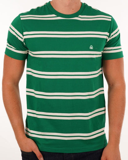 Benetton Streifen-T-Shirt Grün/Weiß