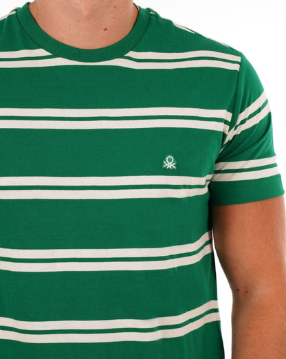 Benetton Streifen-T-Shirt Grün/Weiß