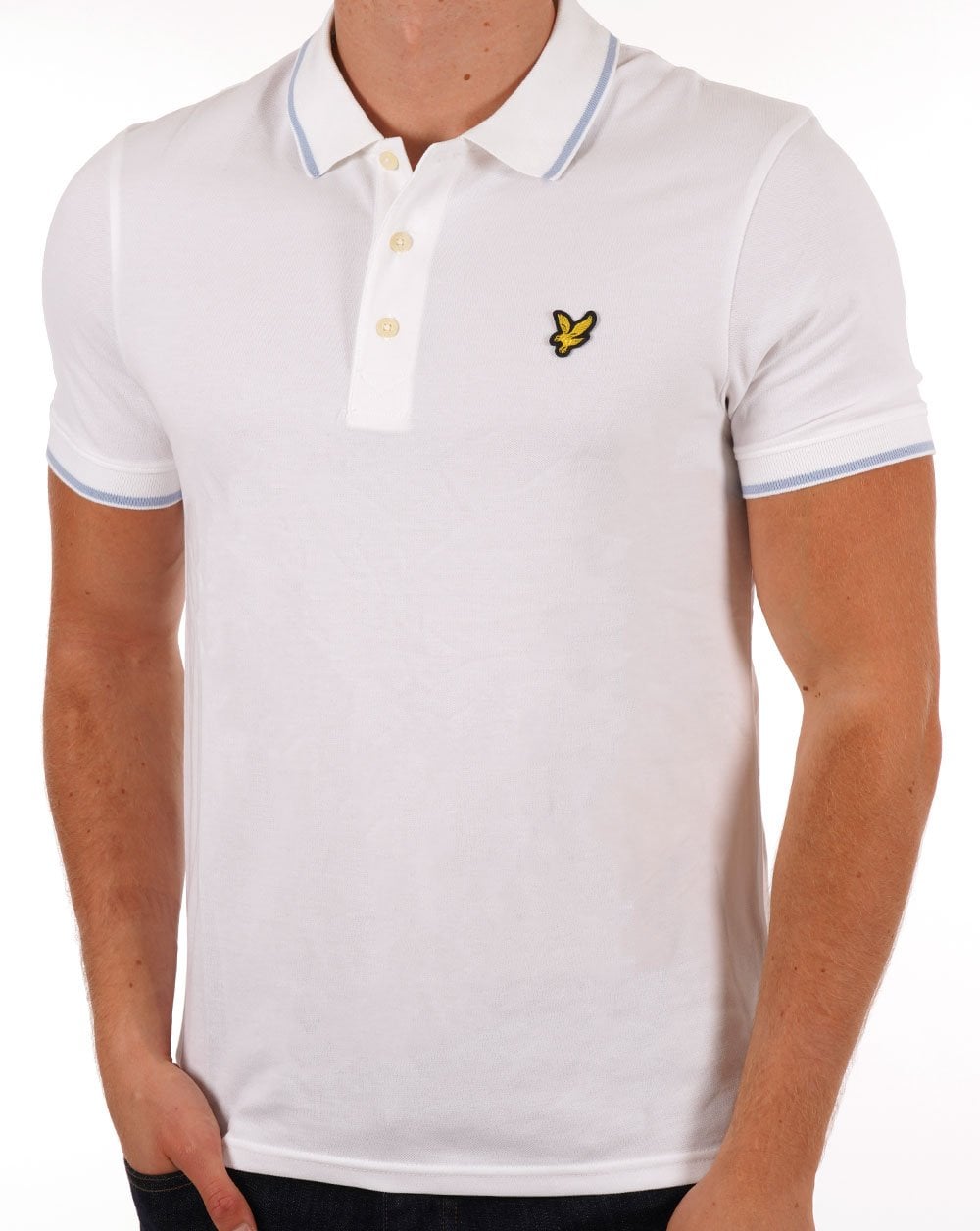 Lyle And Scott Poloshirt mit Streifenmuster, Weiß/Hellblau