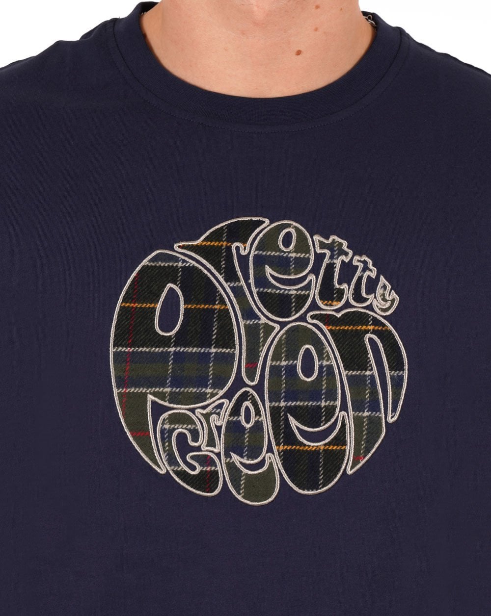 Pretty Green – Thomas – Kariertes Logo-T-Shirt in Marineblau