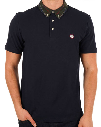 Pretty Green Thomas Poloshirt mit kariertem Kragen, Marineblau