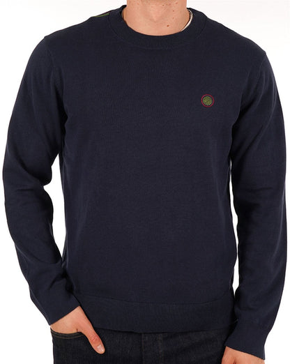 Pretty Green Rundhals-Strickpullover mit Baumwollspitze in Marineblau