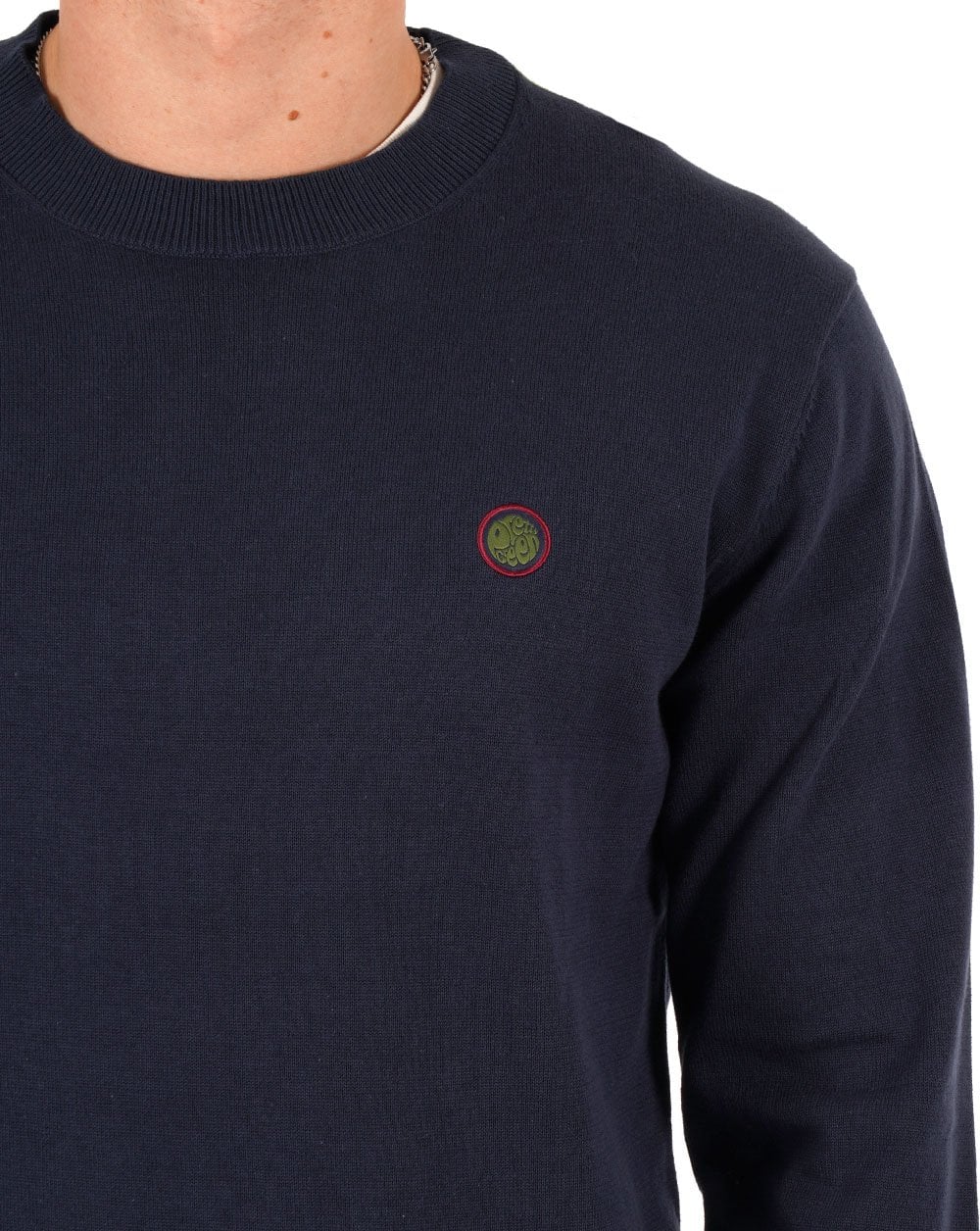 Pretty Green Rundhals-Strickpullover mit Baumwollspitze in Marineblau