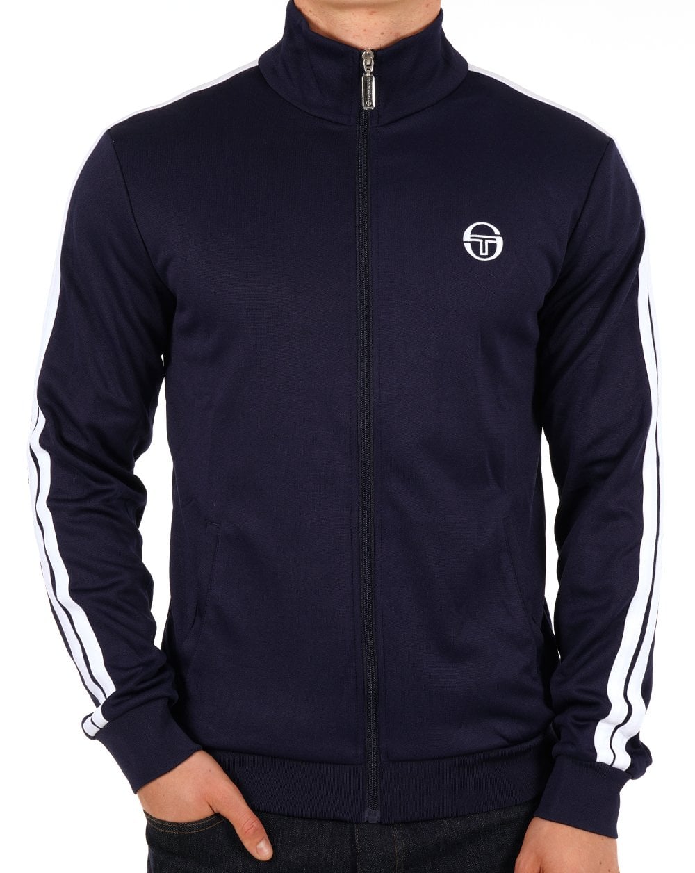 Sergio Tacchini – Trainingsoberteil mit 2 Streifen, Marineblau/Weiß
