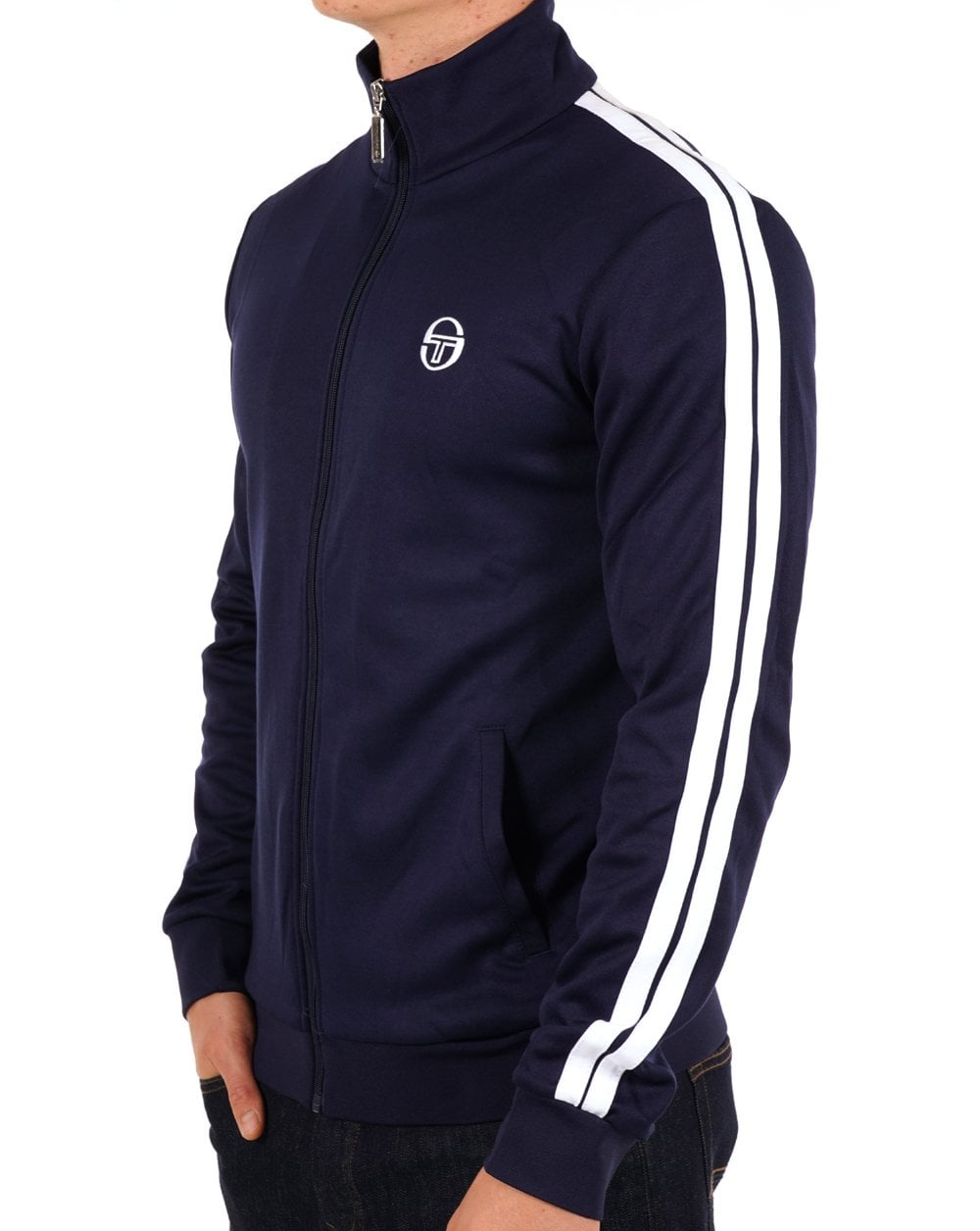 Sergio Tacchini – Trainingsoberteil mit 2 Streifen, Marineblau/Weiß