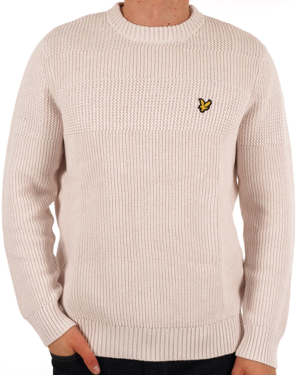 Lyle &amp; Scott – Strukturierter Strickpullover mit Streifen in Hellnebel