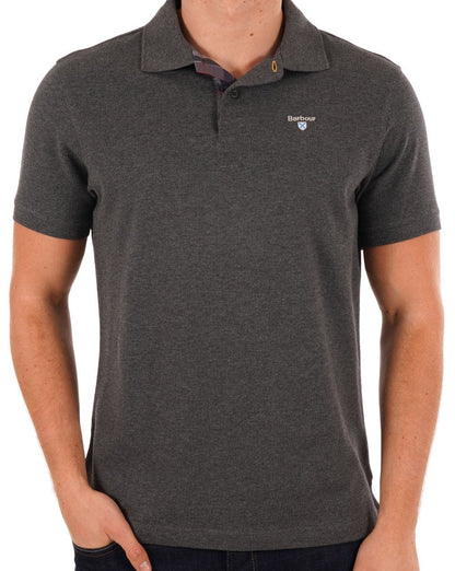 Barbour Tartan Piqué Poloshirt Schiefermeliert