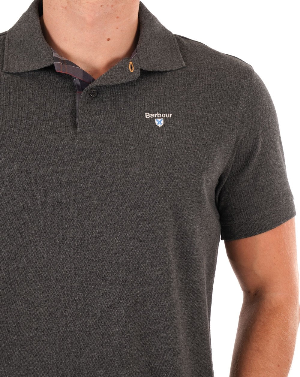 Barbour Tartan Piqué Poloshirt Schiefermeliert