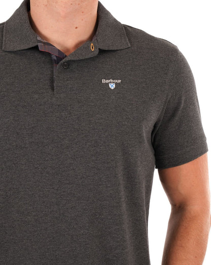 Barbour Tartan Piqué Poloshirt Schiefermeliert