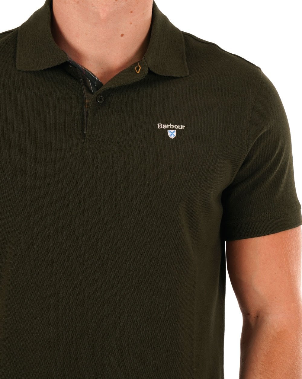 Barbour Tartan-Piqué-Poloshirt Waldgrün