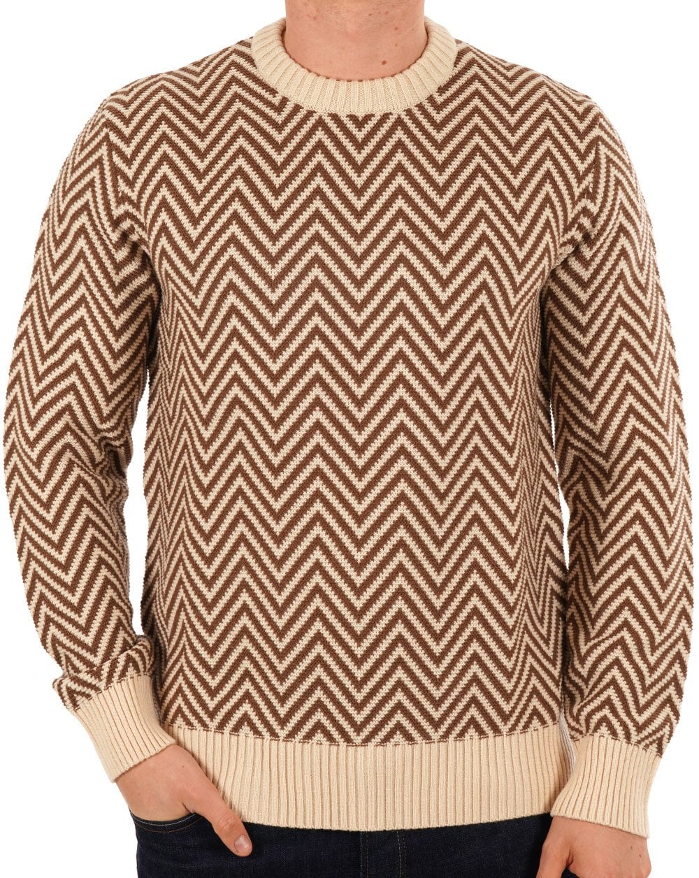 Ben Sherman Jacquard-Pullover mit Rundhalsausschnitt, Elfenbein