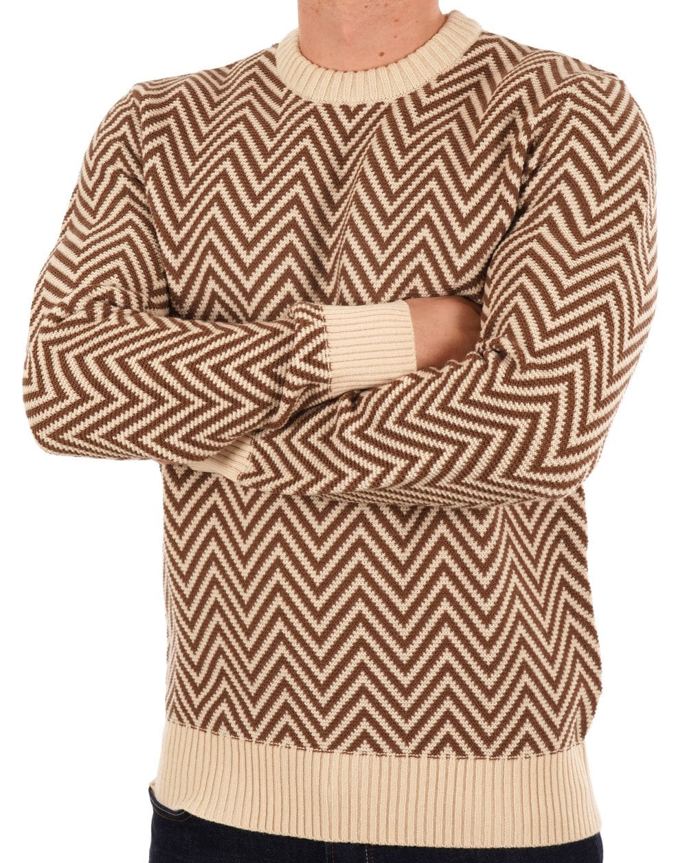 Ben Sherman Jacquard-Pullover mit Rundhalsausschnitt, Elfenbein