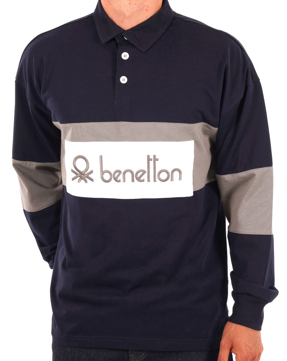 Benetton Rugby-Shirt Marineblau/Grau