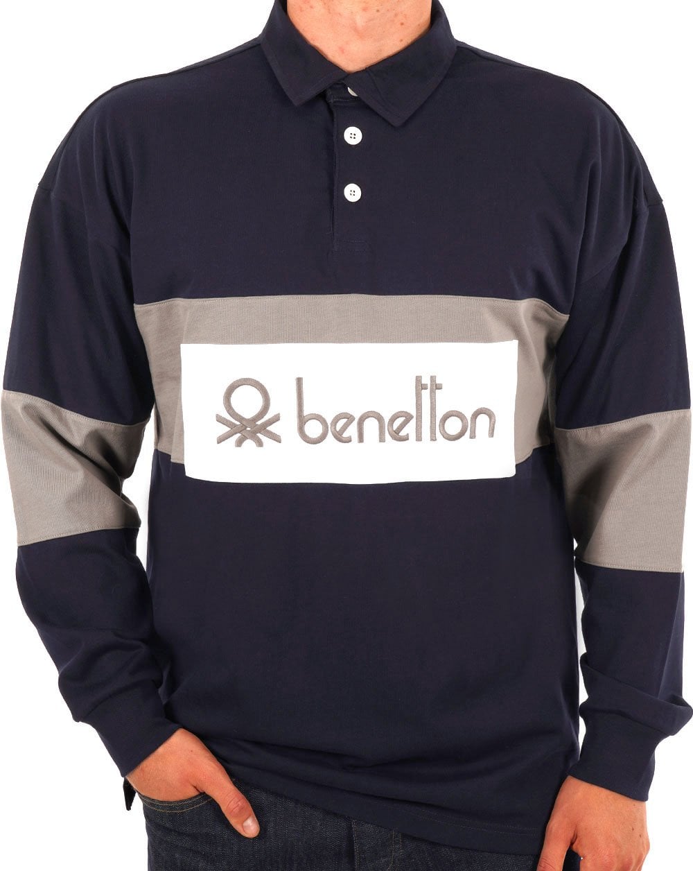 Benetton Rugby-Shirt Marineblau/Grau