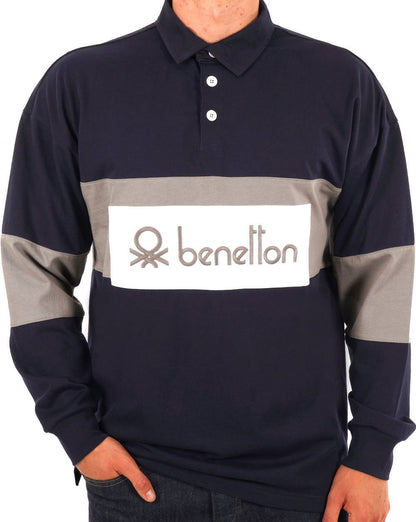 Benetton Rugby-Shirt Marineblau/Grau