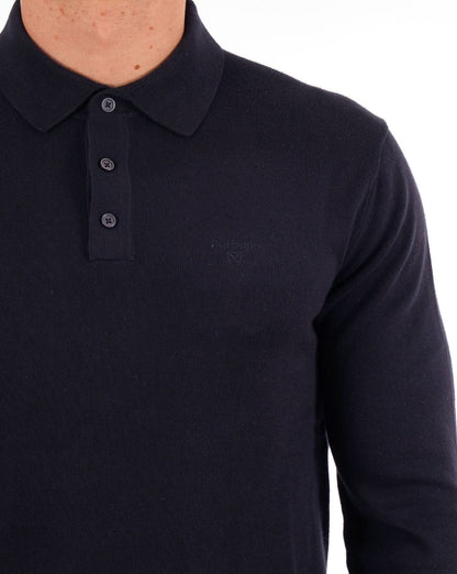 Barbour Bassington Strick-Langarm-Poloshirt Dunkelmarine