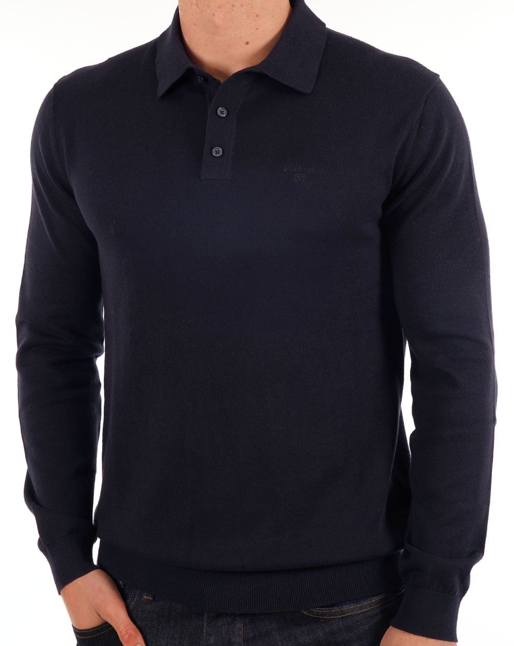 Barbour Bassington Strick-Langarm-Poloshirt Dunkelmarine