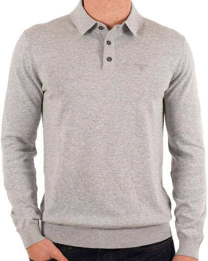 Barbour Bassington – Gestricktes Langarm-Poloshirt in Graumeliert