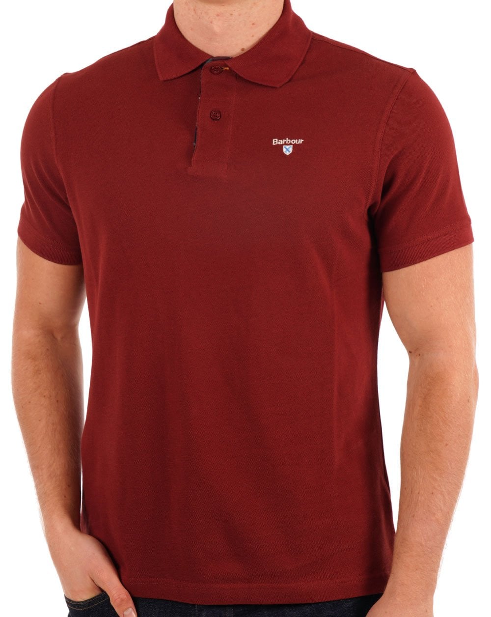 Barbour Tartan Piqué-Poloshirt Ziegelrot