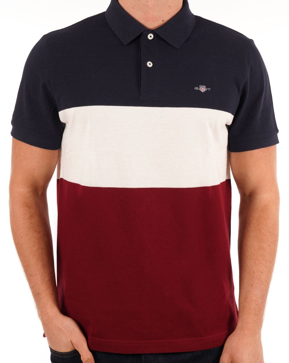 Gant – Rugger-Poloshirt mit Blockstreifen, Marineblau