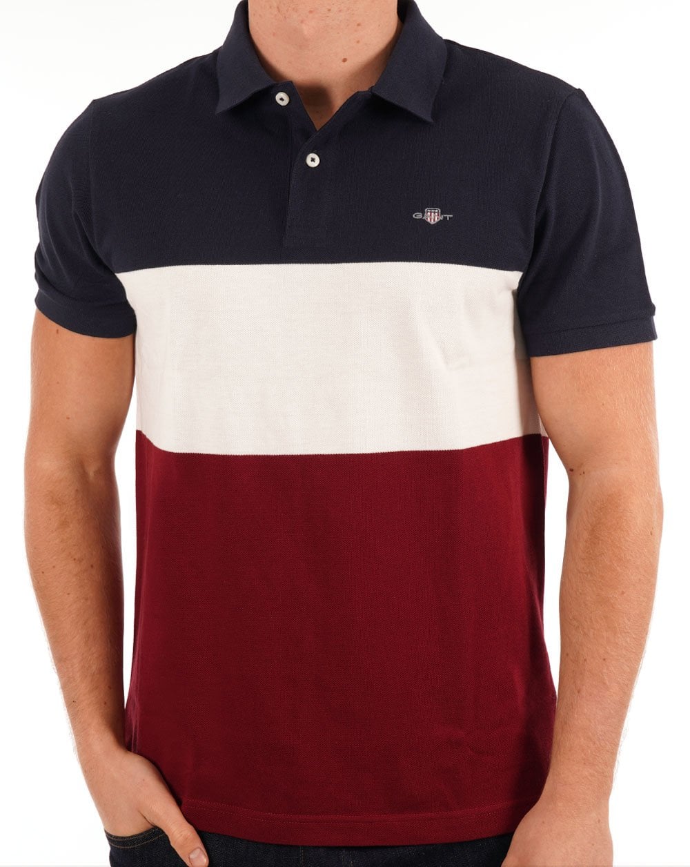 Gant – Rugger-Poloshirt mit Blockstreifen, Marineblau