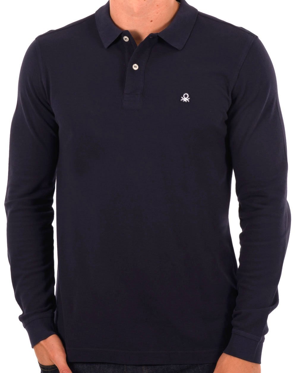 Benetton Langarm-Poloshirt in Marineblau