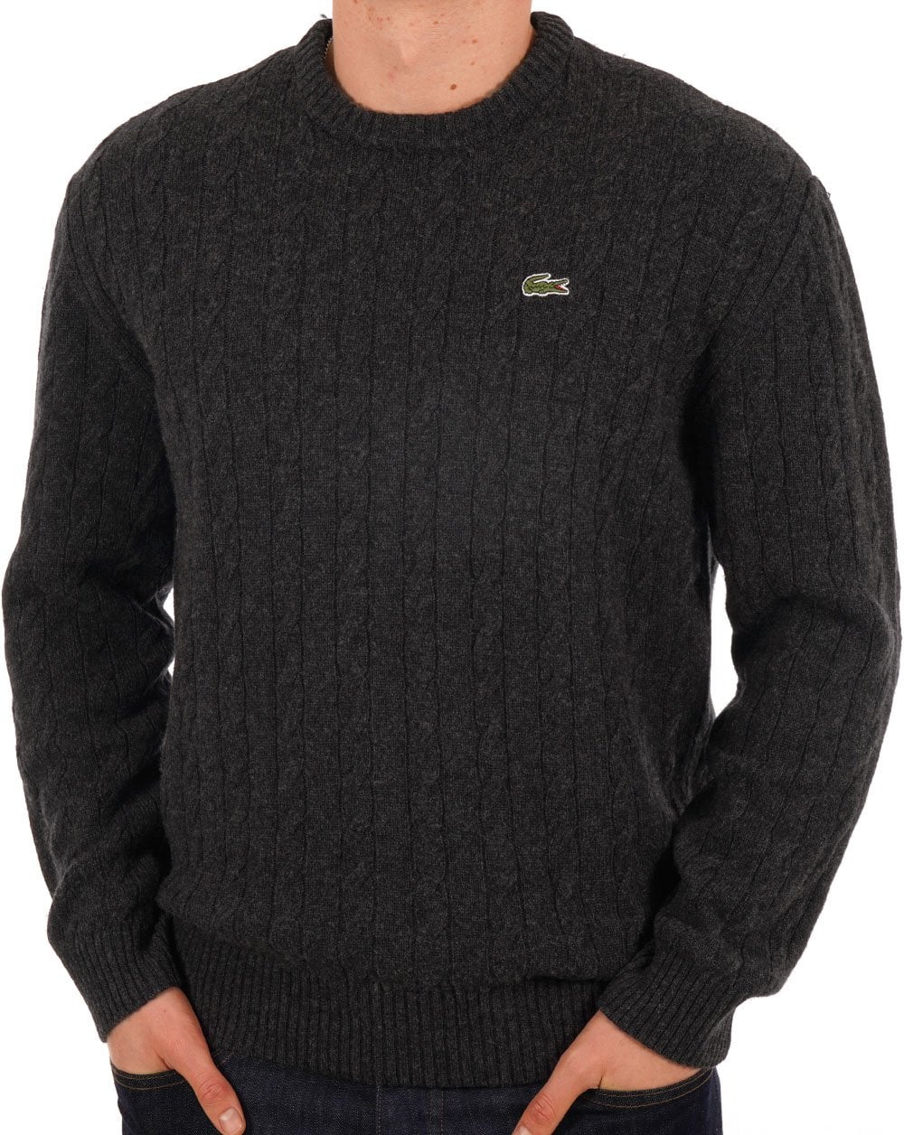 Lacoste Wollpullover mit Zopfmuster, Dunkelgrau