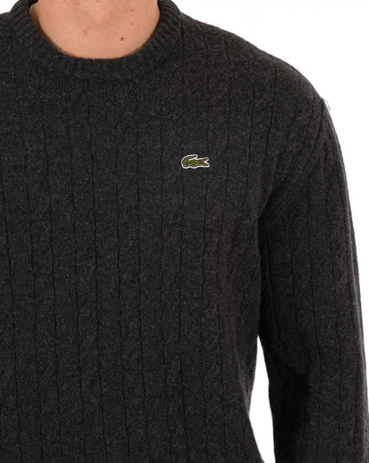 Lacoste Wollpullover mit Zopfmuster, Dunkelgrau