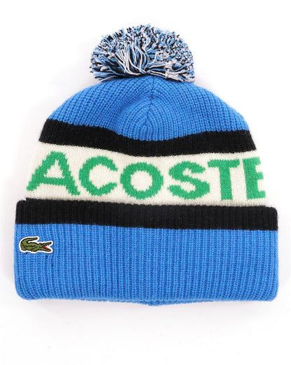 Lacoste Wollmütze mit Logo und Bommel, Blau