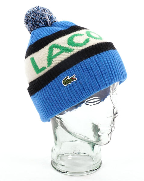 Lacoste Wool Logo Pom Pom Beanie Blue