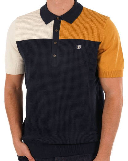 Ben Sherman – Strukturiertes Poloshirt im Colour-Block-Design, Dunkelmarineblau/Mehrfarbig