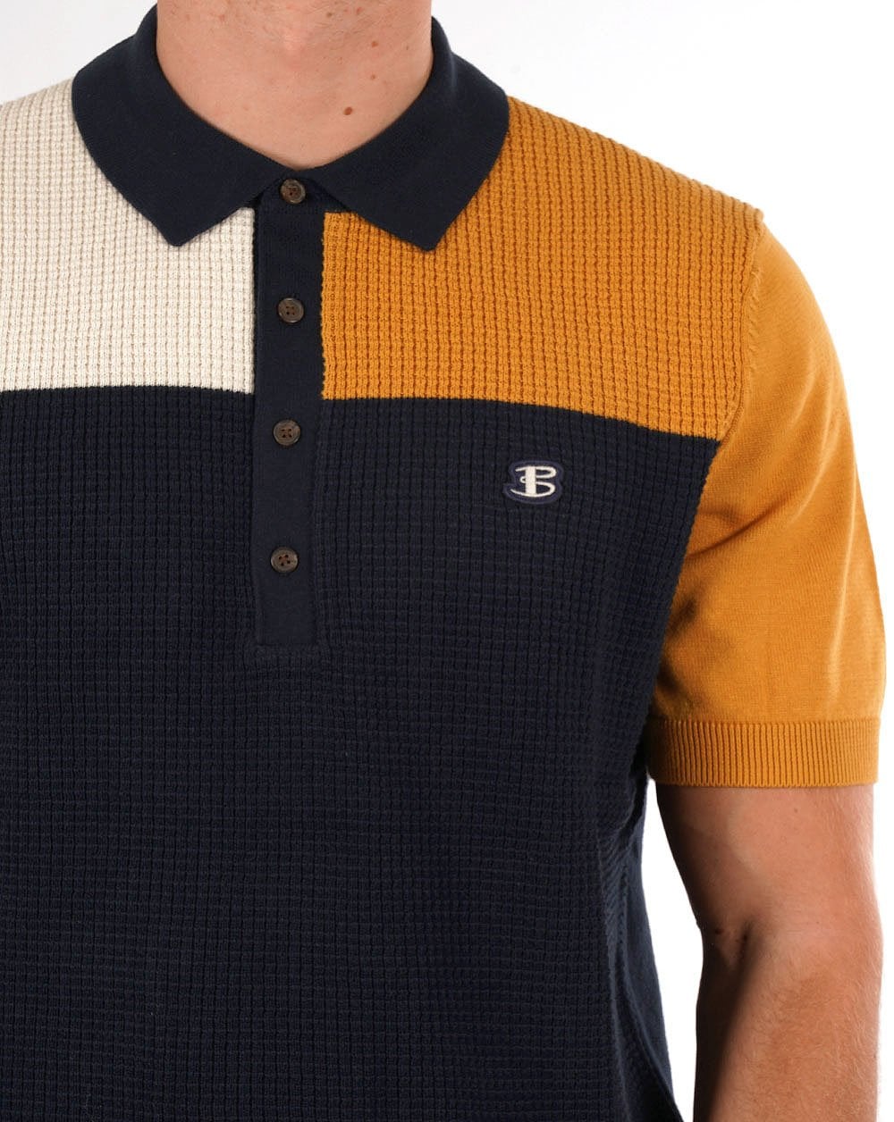 Ben Sherman – Strukturiertes Poloshirt im Colour-Block-Design, Dunkelmarineblau/Mehrfarbig