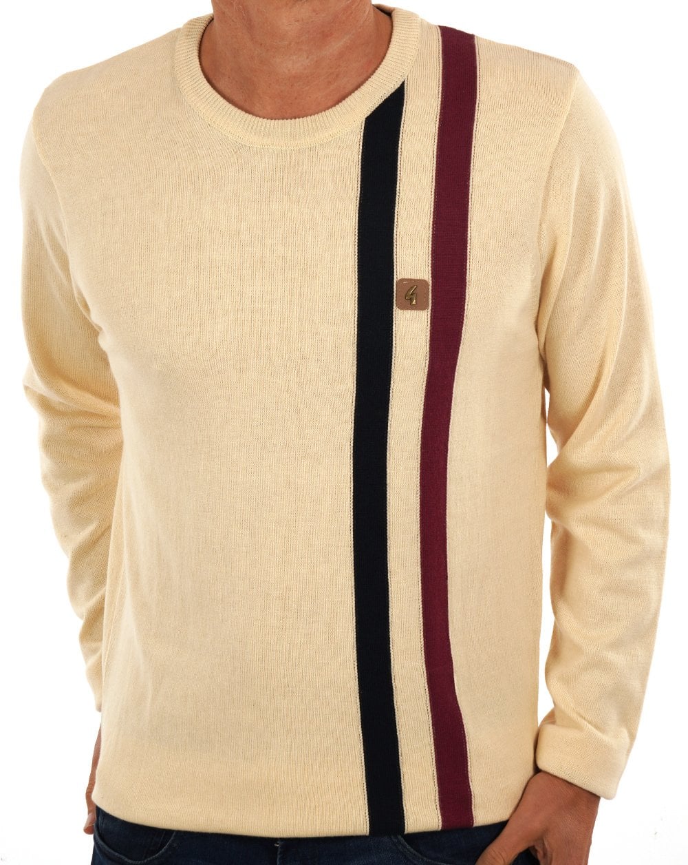 Gabicci Vintage Twin Stripe Rundhalsstrick Creme