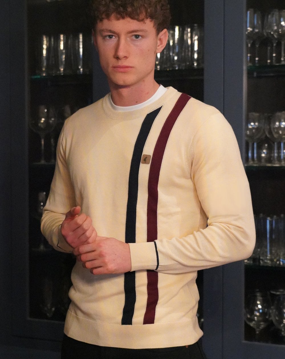 Gabicci Vintage Twin Stripe Rundhalsstrick Creme