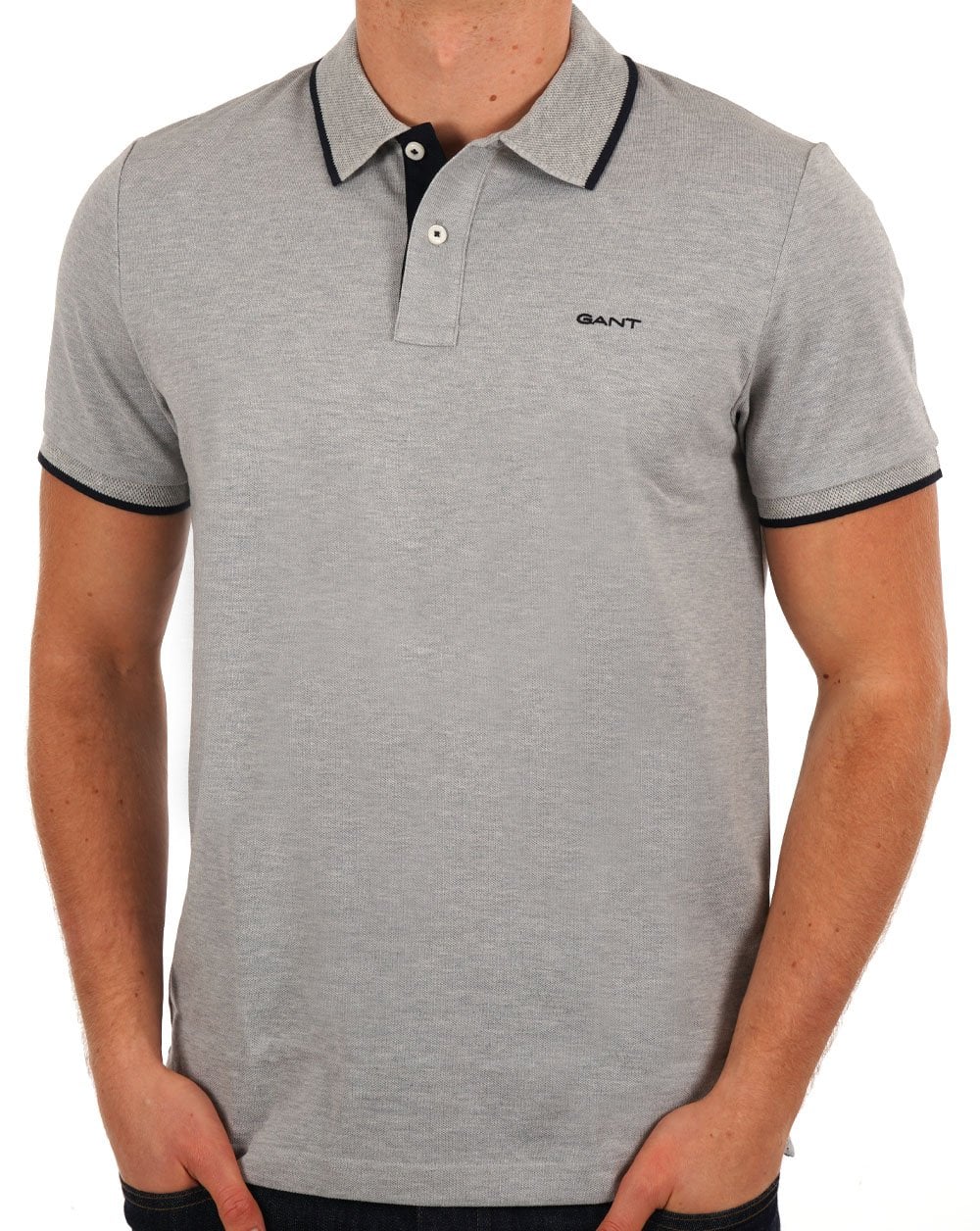 Gant – Piqué-Poloshirt mit Streifenmuster, Graumeliert