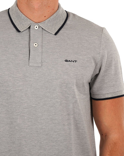 Gant – Piqué-Poloshirt mit Streifenmuster, Graumeliert