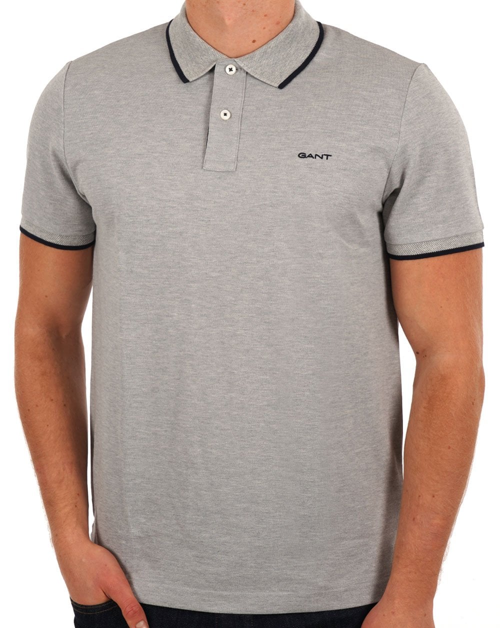 Gant – Piqué-Poloshirt mit Streifenmuster, Graumeliert