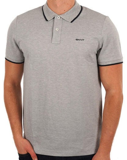 Gant – Piqué-Poloshirt mit Streifenmuster, Graumeliert