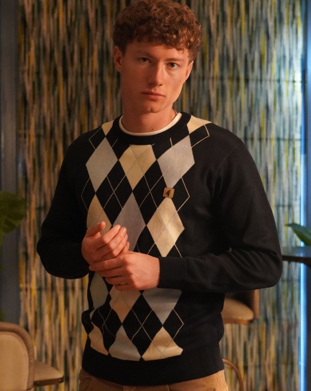 Gabicci Vintage Argyle Strickpullover Marineblau