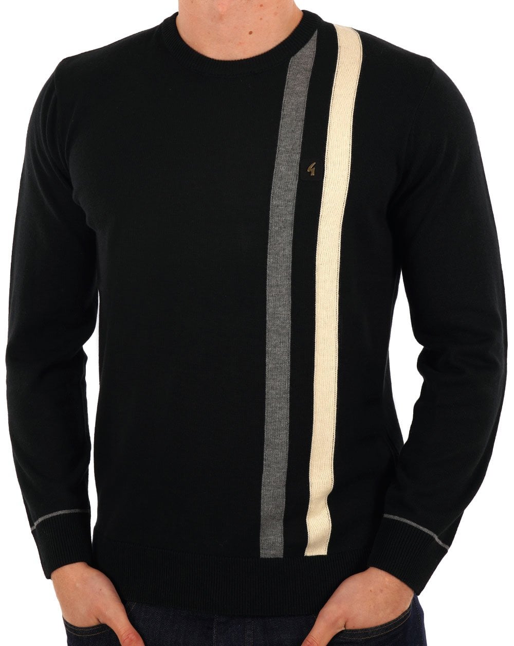 Gabicci Vintage Twin Stripe Rundhalsstrick Schwarz