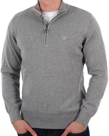 Barbour – Pullover mit halbem Reißverschluss, Grau meliert