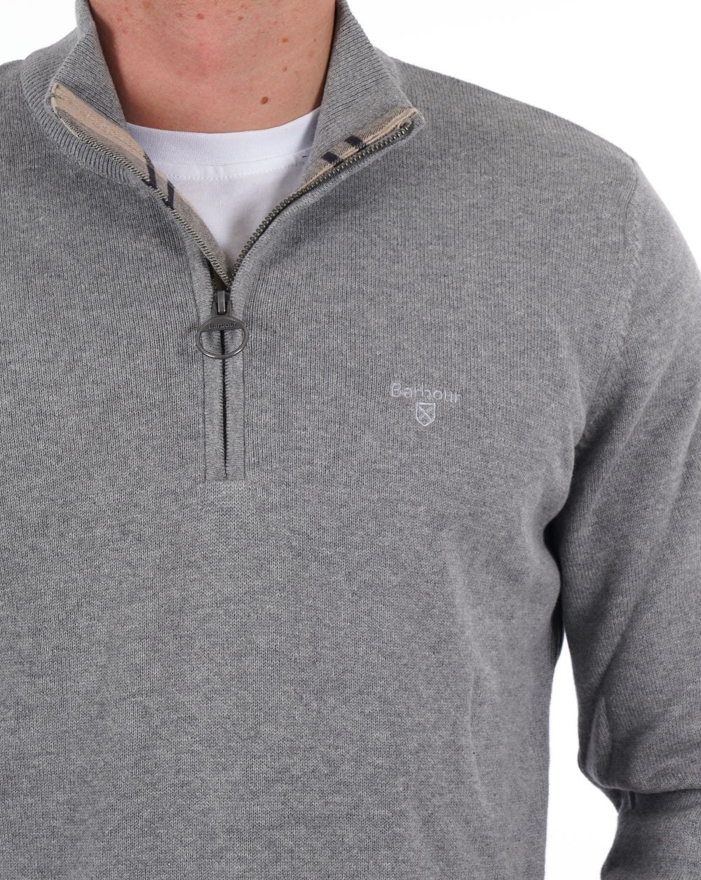 Barbour – Pullover mit halbem Reißverschluss, Grau meliert