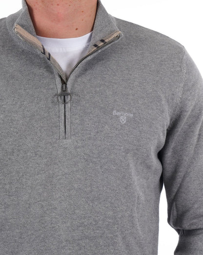 Barbour – Pullover mit halbem Reißverschluss, Grau meliert