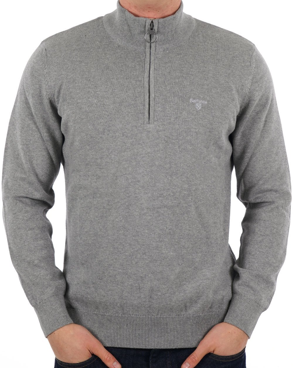 Barbour – Pullover mit halbem Reißverschluss, Grau meliert