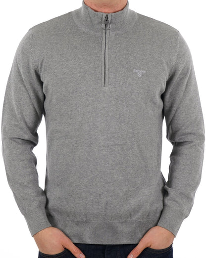 Barbour – Pullover mit halbem Reißverschluss, Grau meliert