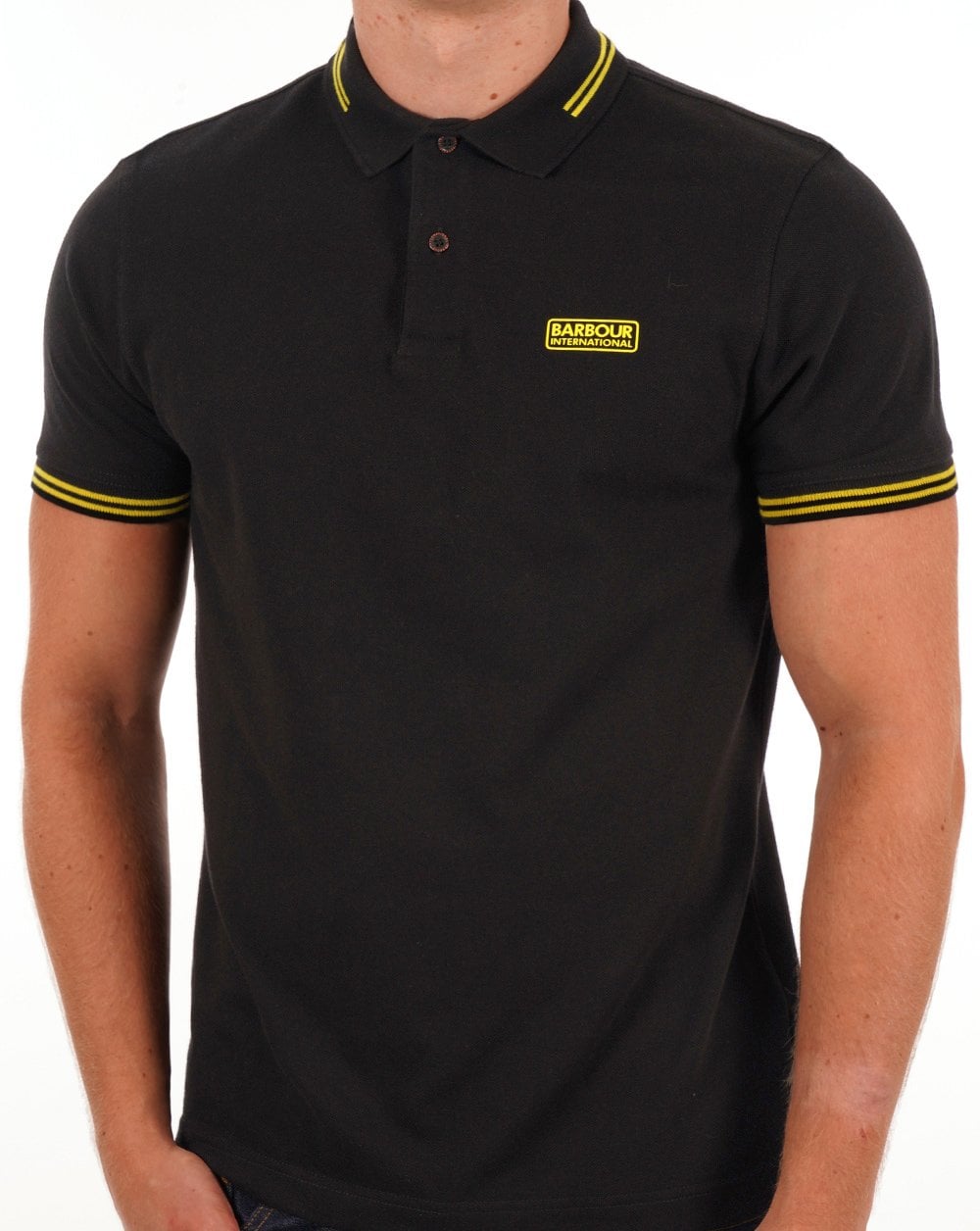 Barbour International Poloshirt mit Streifen in Schwarz