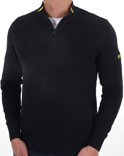 Barbour International Strickpullover mit halbem Reißverschluss in Schwarz