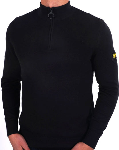 Barbour International Strickpullover mit halbem Reißverschluss in Schwarz