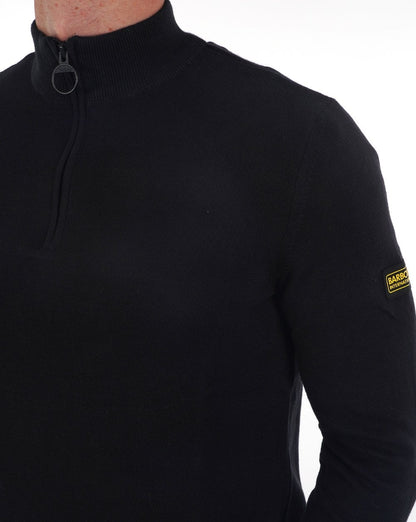 Barbour International Strickpullover mit halbem Reißverschluss in Schwarz
