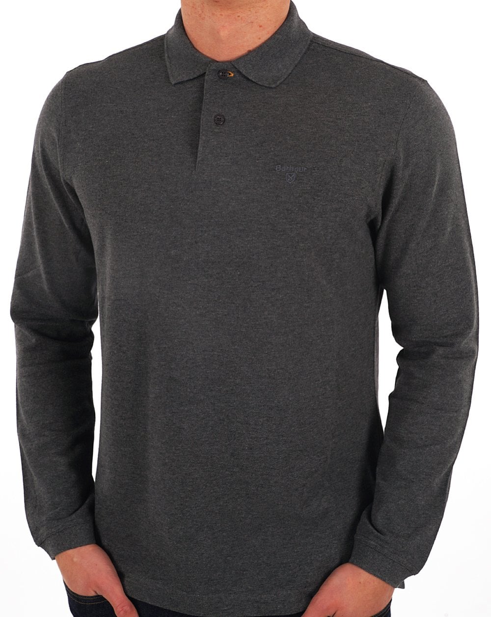 Barbour Langarm-Sportpolo Schiefermeliert